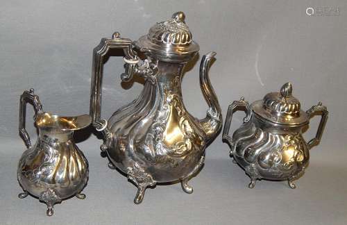 Coffee,milk and sugar,silver plated,together,1st half 20th c...