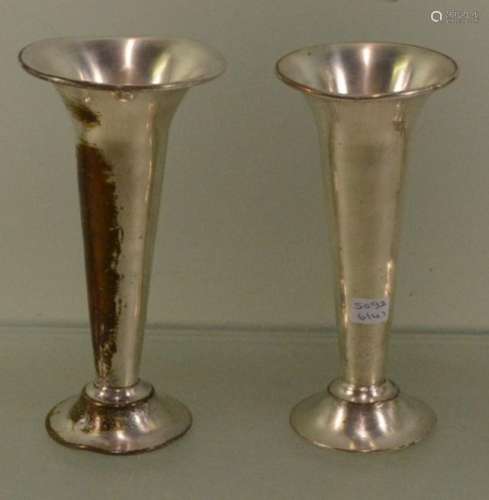 2 different height trumpet vases(H:16,5 and 17cm),silver pla...