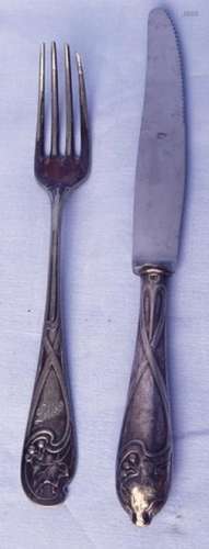 Knife and fork decorated with art nouveau decor, WMF,silver ...