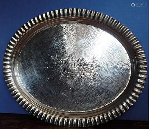 Oval tray,silver pated,monogrammed CE,finely chiselled,ca.42...