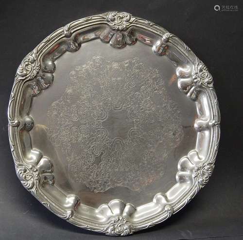 Round serving tray,silver plated,USA,diameter ca.38cm