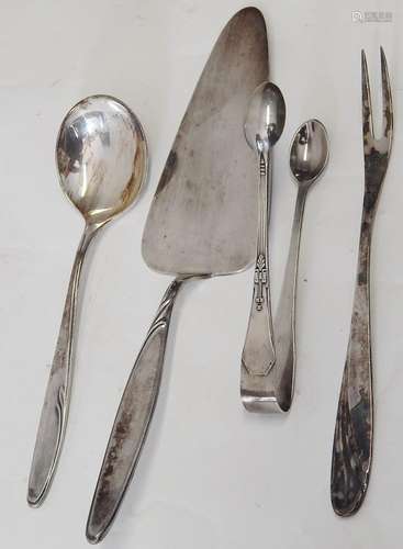 Mixed set 4 parts various cutlery, silver plated,together