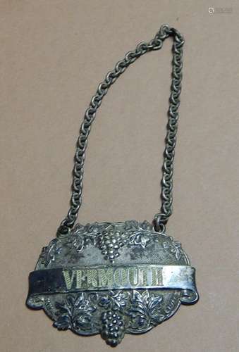 Decanter sign "Vermouth",probably silver plated