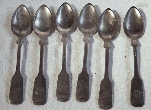 Set of 6 coffee spoons,monogrammed CW,maker mark N&W