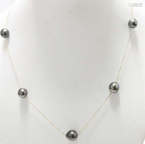 Necklace with 5 South Sea cultured pearls,semi or nearly rou...