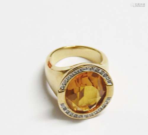 Heavy ladies ring with citrine,gold plated