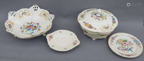 Mixed set of 4 parts Rosenthal porcelain,floral decorated,pa...