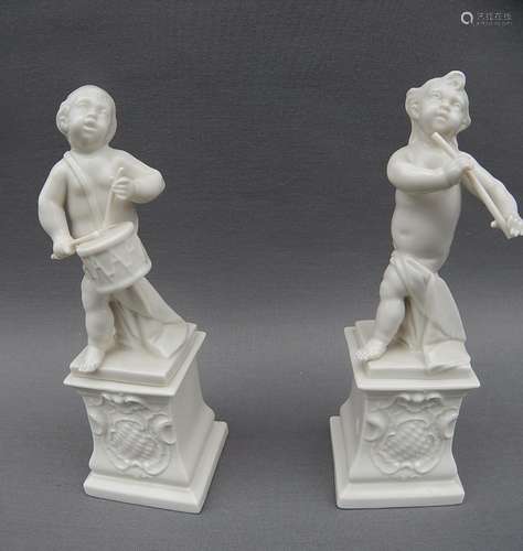 2 Putti playing music,probably Nymphenburg porcelain,height ...