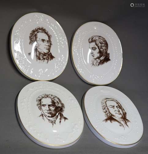 Mixed lot 4 oval wall plaques "Composers",Porcelai...