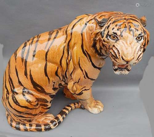 Sitting tiger,ceramic,2nd half 20th century,width ca.60cm,he...