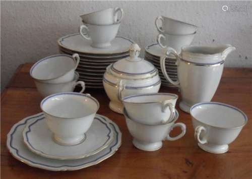 Coffee set for 10 persons complete,without pot,blue/gold,Pau...