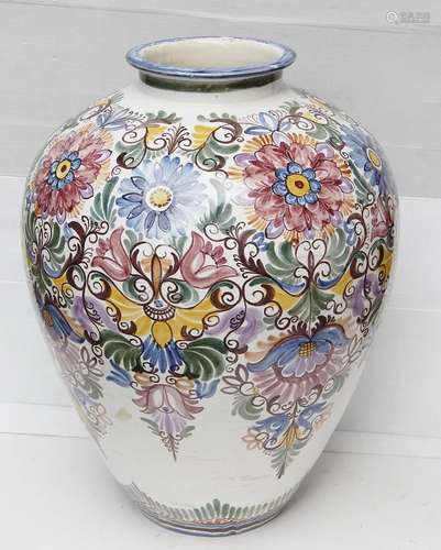 Floor vase,floral decorated,ceramic,height ca.54cm ,damaged