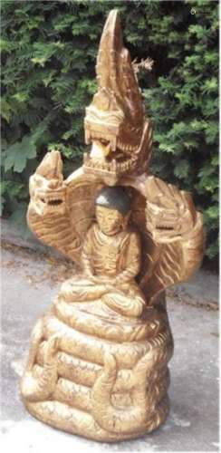 Sitting Buddha on Naga with snake head