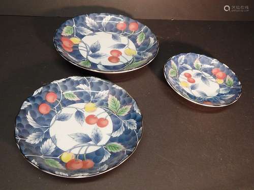 mixed lot 3 plates with cherry decor