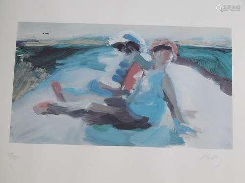 Heike Ludwig(*1965) "Figurstaffage am Strand",colo...