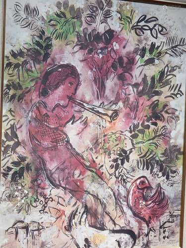 Marc Chagall "Flute player",color offset lithograp...