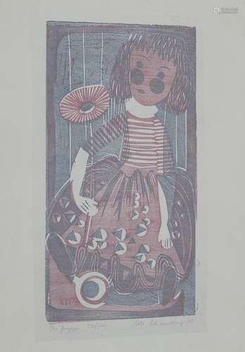 Ute Schmolling (1924-) "Die Puppe",linocut on hand...