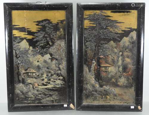 2 chinese wooden panels