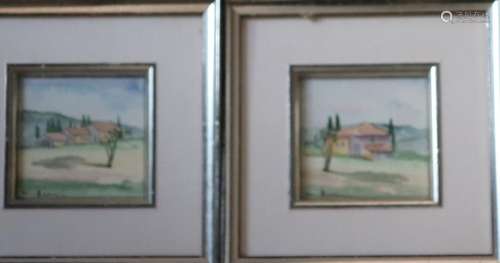 Mix of 2 small watercolors "Fincas in Tuscany"