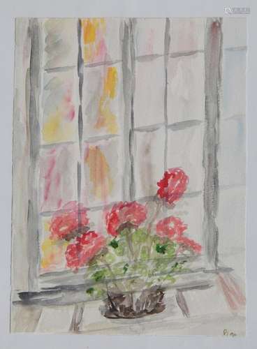 Red flowers on a windowsill