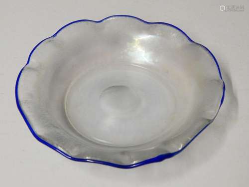 Glass bowl with blue rim