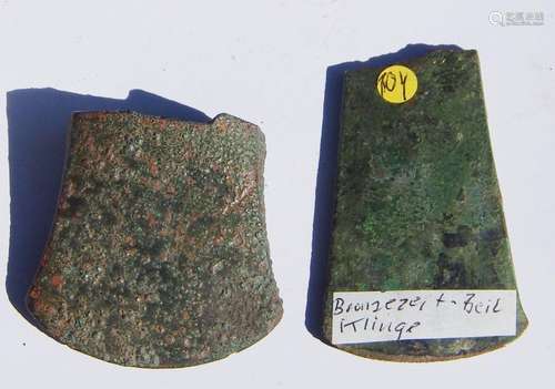 2 Bronze Age axe blades,