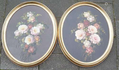 Pair of oval "floral still