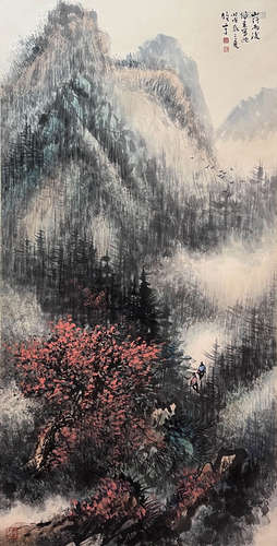 Chinese Landscape Painting paper scroll, Li xiongcai mark