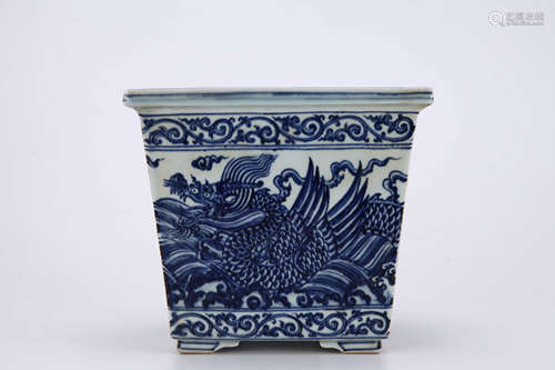 Blue and White Sea and Dragon Square Pot