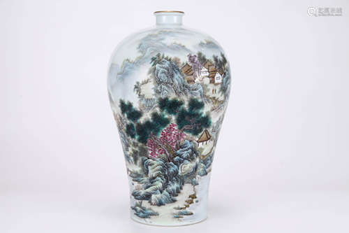 Famille Rose Landscape Meiping Vase