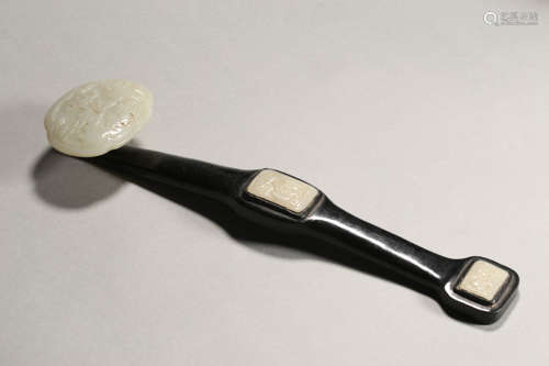 White Jade Inlaid Spinach-Green Jade Ruyi Scepter