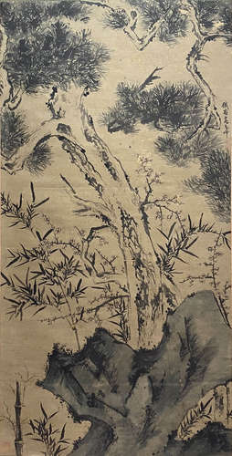 Chinese Flower and Bird Painting paper scroll, Gao qipei mar...