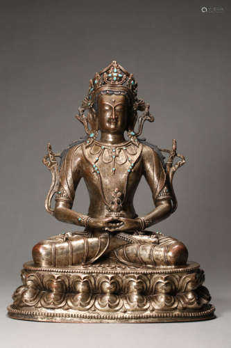 Silver Gilding Bronze Figure of Amitayus