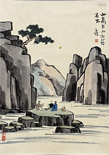 Chinese Figure Painting paper scroll, Feng Zikai mark