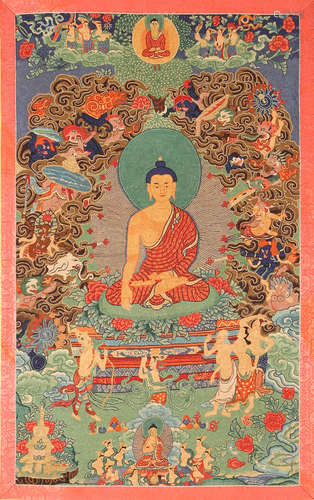 Embroidered Beaded Thangka of Shakyamuni