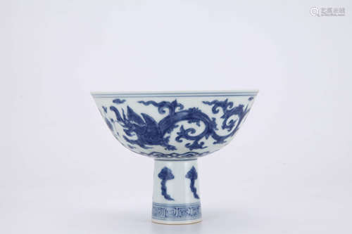 Blue and White Dragon Stem Cup