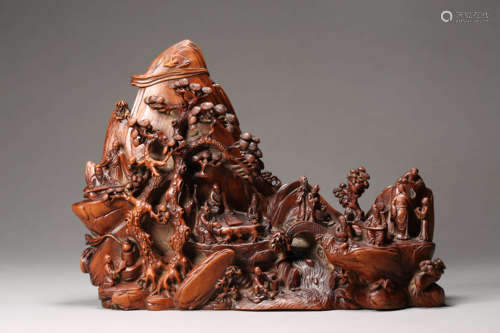 Carved Sandalwood Landscape Ornament