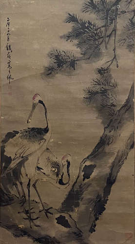 Chinese Flower and Bird Painting paper scroll, Gao qipei mar...