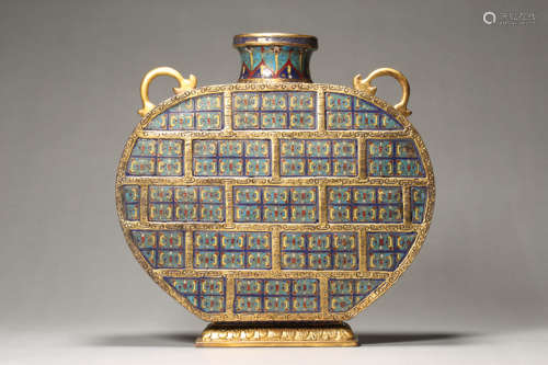 Cloisonne Enamel Double-Eared Oblate Pot