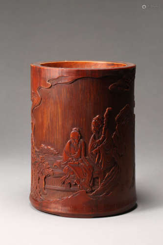 Incised Bamboo Figure Brush Pot