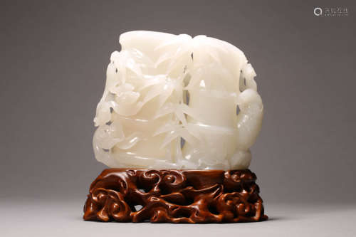 Carved White Jade Conjoined Double-Vase Ornament