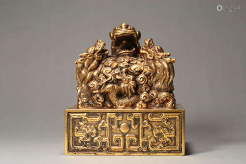 Gilt-Bronze Five-Dragon Seal