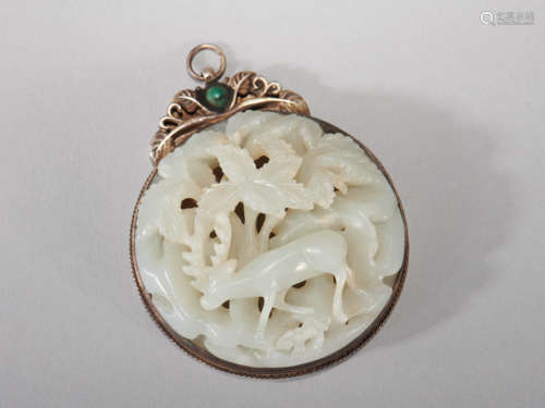 Silver Coating White Jade Pendant