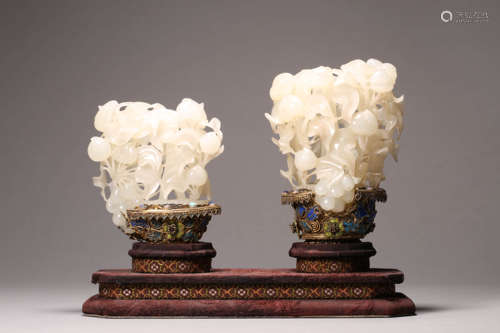 Two White Jade Cloisonne Enamel Ornaments