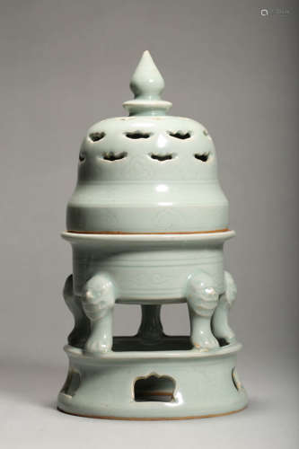 Pair of Celadon-Glazed Incense Burner