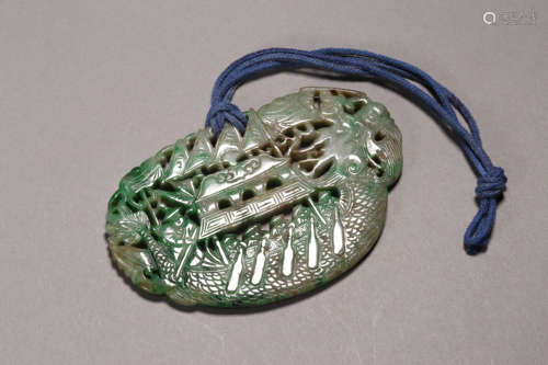 Carved Jadeite Dragon and Boat Pendant