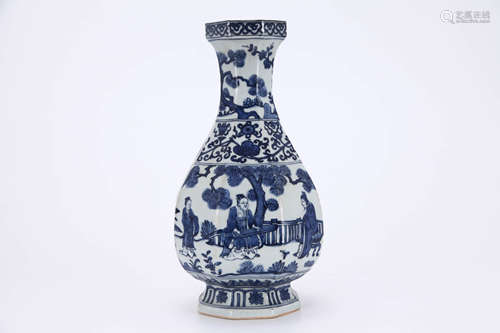 Blue and White Figure Story Octagonal Vase