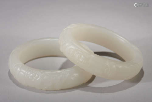 Pair of White Jade Buddhist Bangles