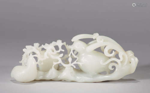 Carved White Jade Quail Ornament