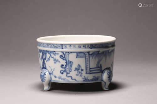 Blue and White Tripod Censer